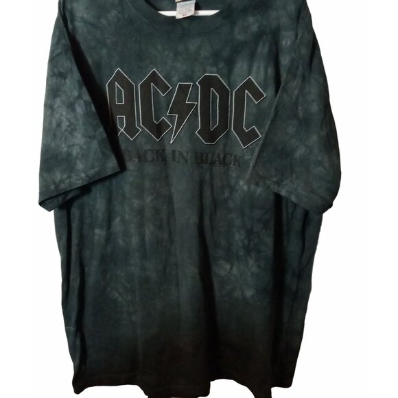 Vintage Liquid Blue AC DC Back In Black Tie Dye T Shirt 2X Cotton Rock Band Tee - Picture 9 of 13